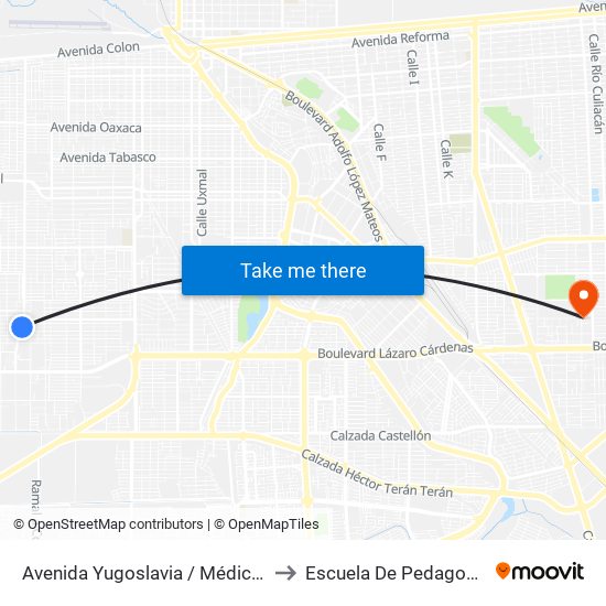 Avenida Yugoslavia / Médicos to Escuela De Pedagogia map