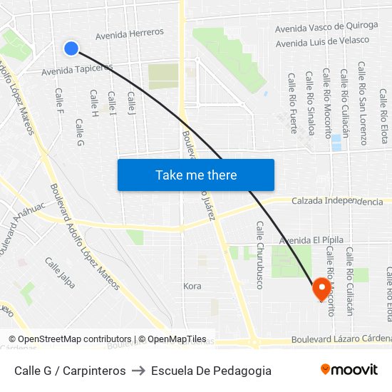 Calle G / Carpinteros to Escuela De Pedagogia map