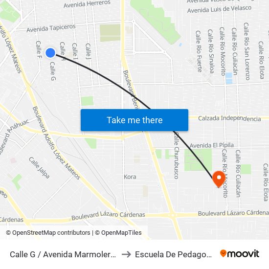 Calle G / Avenida Marmoleros to Escuela De Pedagogia map
