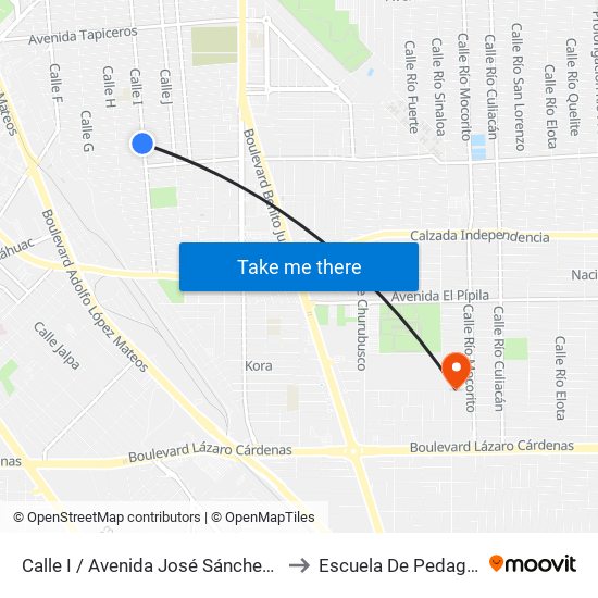 Calle I / Avenida José Sánchez Islas to Escuela De Pedagogia map