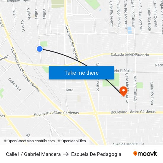Calle I / Gabriel Mancera to Escuela De Pedagogia map