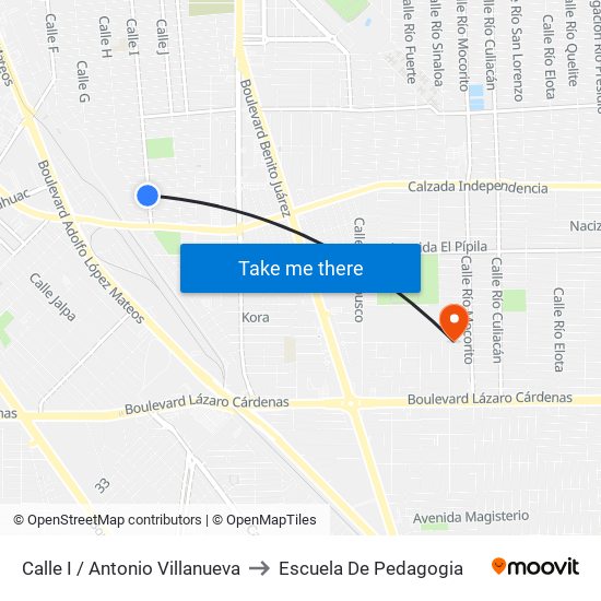 Calle I / Antonio Villanueva to Escuela De Pedagogia map