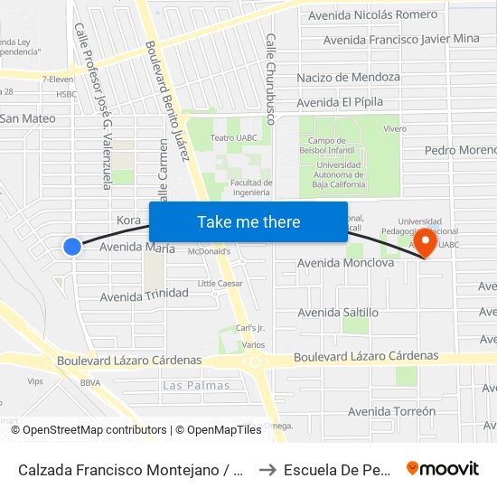 Calzada Francisco Montejano / Martha Weich to Escuela De Pedagogia map