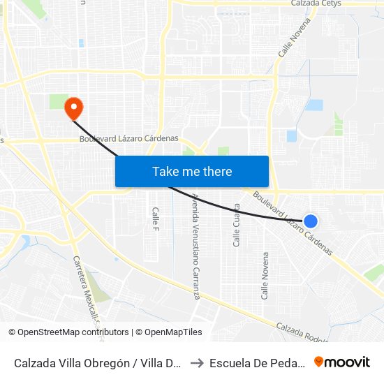Calzada Villa Obregón / Villa Del Paseo to Escuela De Pedagogia map