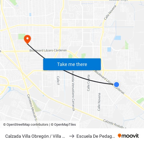 Calzada Villa Obregón / Villa Cortés to Escuela De Pedagogia map