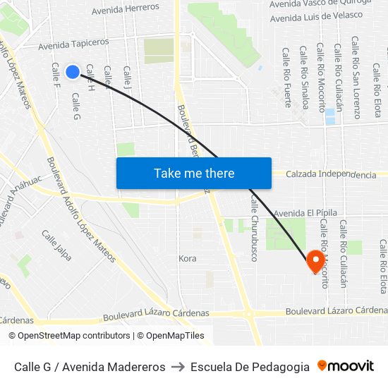 Calle G / Avenida Madereros to Escuela De Pedagogia map