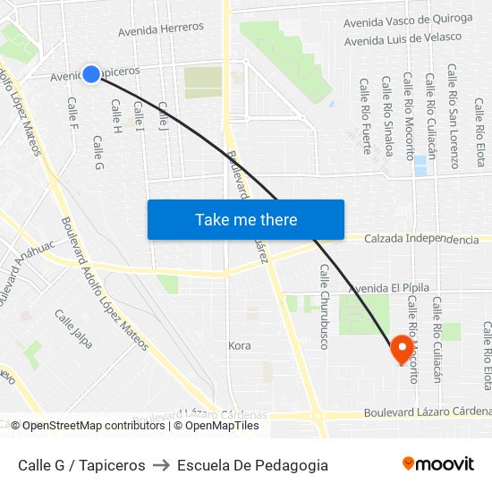 Calle G / Tapiceros to Escuela De Pedagogia map