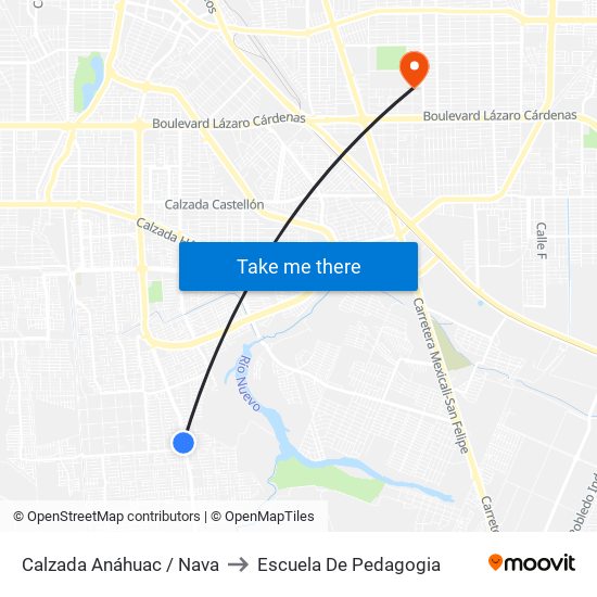 Calzada Anáhuac / Nava to Escuela De Pedagogia map