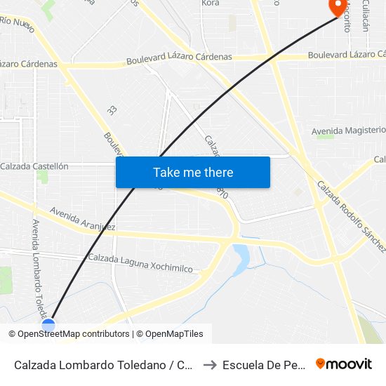Calzada Lombardo Toledano / Catanzaro Norte to Escuela De Pedagogia map