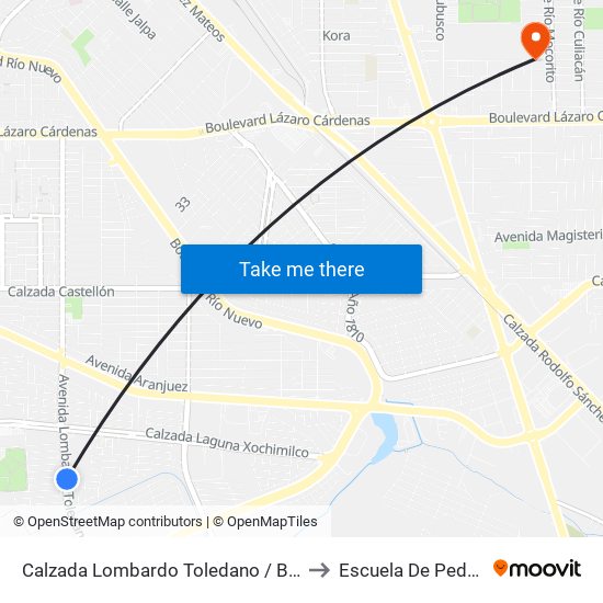 Calzada Lombardo Toledano / Boxeadores to Escuela De Pedagogia map