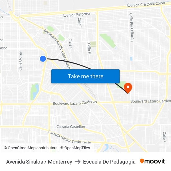Avenida Sinaloa / Monterrey to Escuela De Pedagogia map