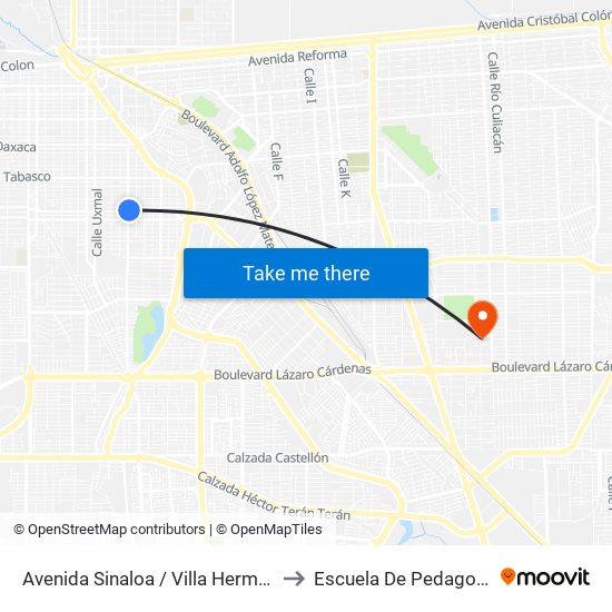 Avenida Sinaloa / Villa Hermosa to Escuela De Pedagogia map
