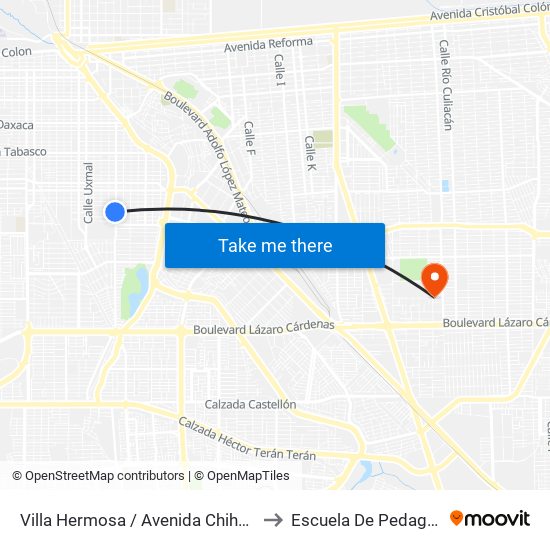 Villa Hermosa / Avenida Chihuahua to Escuela De Pedagogia map