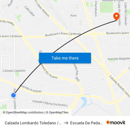Calzada Lombardo Toledano / Coapa to Escuela De Pedagogia map