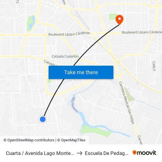 Cuarta / Avenida Lago Montebello to Escuela De Pedagogia map