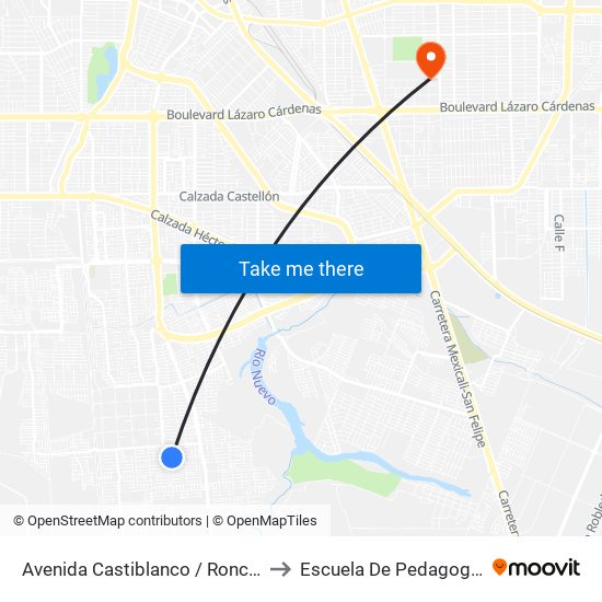 Avenida Castiblanco / Roncal to Escuela De Pedagogia map