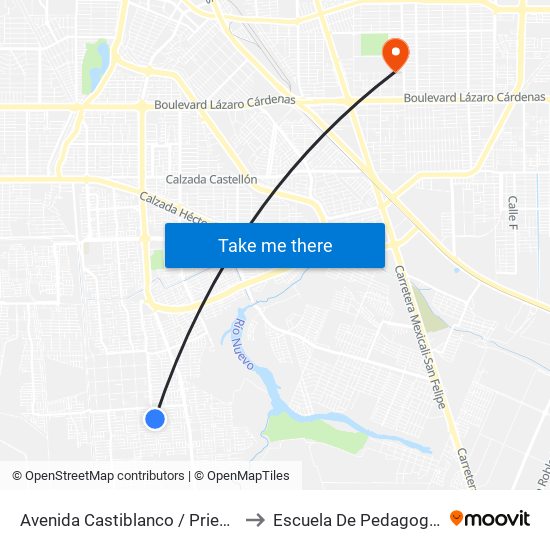 Avenida Castiblanco / Priego to Escuela De Pedagogia map