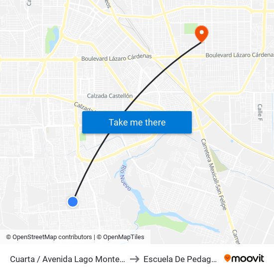 Cuarta / Avenida Lago Montebello to Escuela De Pedagogia map