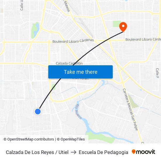 Calzada De Los Reyes / Utiel to Escuela De Pedagogia map