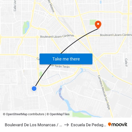 Boulevard De Los Monarcas / Ronda to Escuela De Pedagogia map