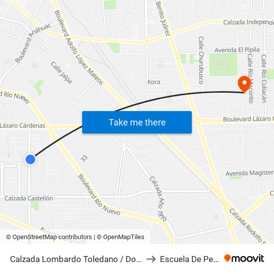 Calzada Lombardo Toledano / Donaciano Íñiguez to Escuela De Pedagogia map