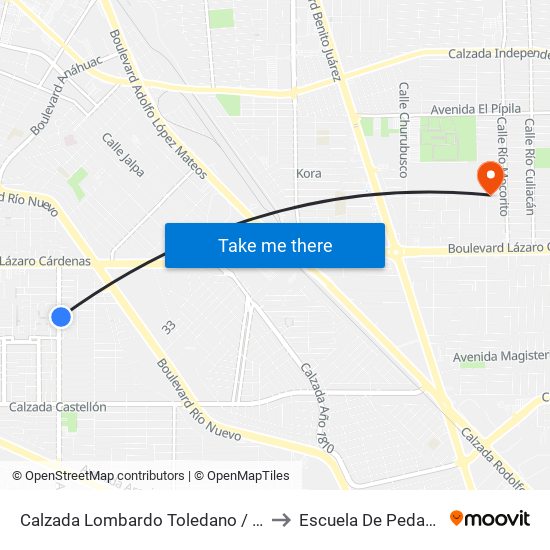 Calzada Lombardo Toledano / Orozco to Escuela De Pedagogia map