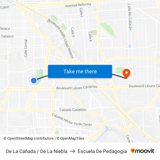 De La Cañada / De La Niebla to Escuela De Pedagogia map