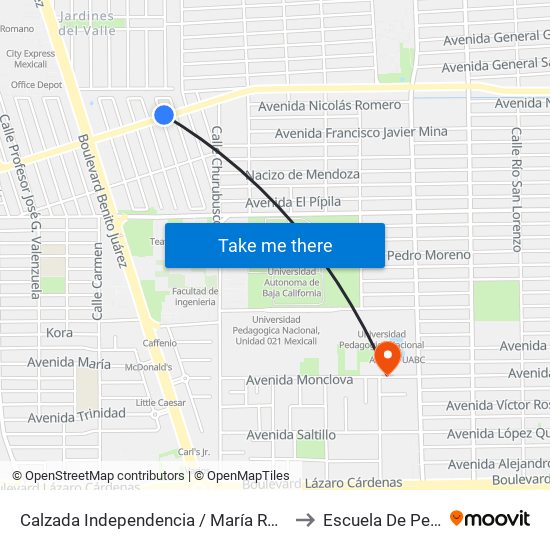 Calzada Independencia / María Rodríguez Del Toro to Escuela De Pedagogia map