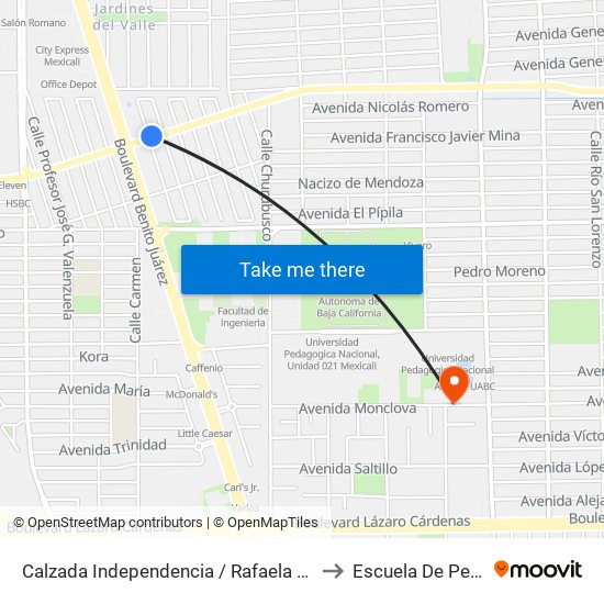 Calzada Independencia / Rafaela López De Rayón to Escuela De Pedagogia map