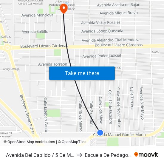 Avenida Del Cabildo / 5 De Mayo to Escuela De Pedagogia map