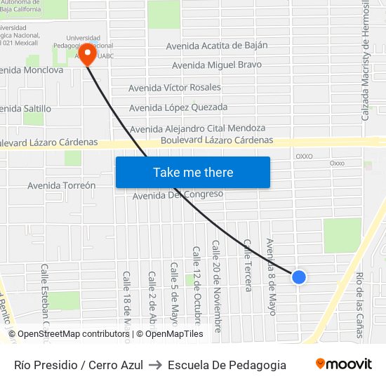 Río Presidio / Cerro Azul to Escuela De Pedagogia map