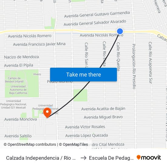 Calzada Independencia / Río Quelite to Escuela De Pedagogia map