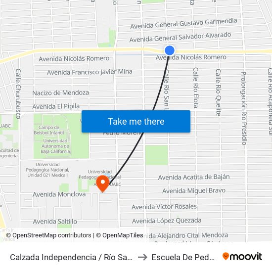 Calzada Independencia / Río San Lorenzo to Escuela De Pedagogia map