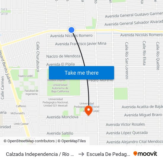 Calzada Independencia / Río Fuerte to Escuela De Pedagogia map