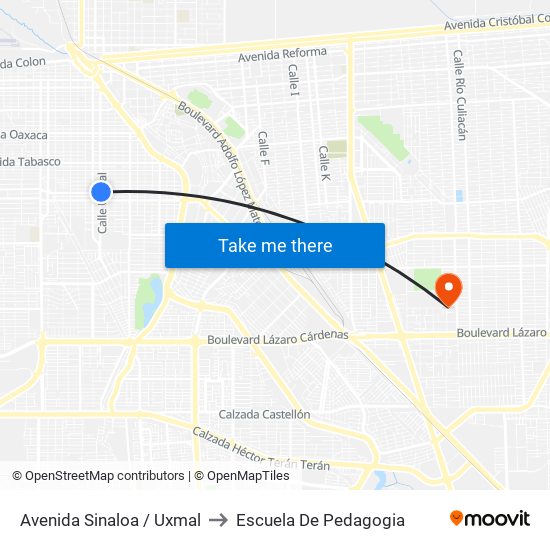 Avenida Sinaloa / Uxmal to Escuela De Pedagogia map