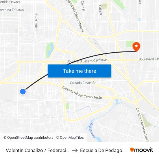 Valentín Canalizó / Federación to Escuela De Pedagogia map
