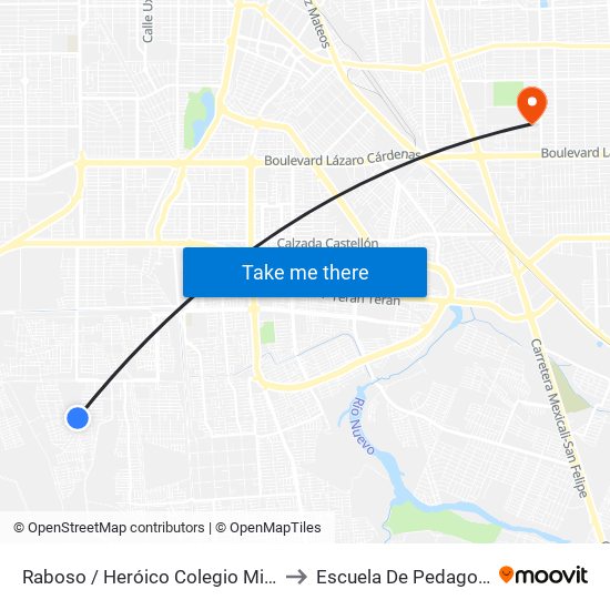 Raboso / Heróico Colegio Militar to Escuela De Pedagogia map