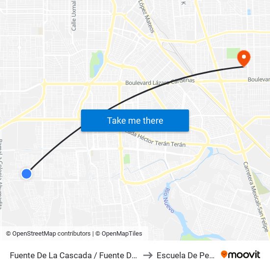 Fuente De La Cascada / Fuente De Júpiter Oeste to Escuela De Pedagogia map