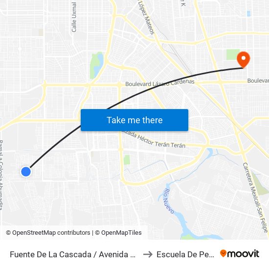 Fuente De La Cascada / Avenida Fuente De Diana to Escuela De Pedagogia map