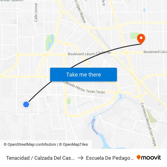 Tenacidad / Calzada Del Castillo to Escuela De Pedagogia map