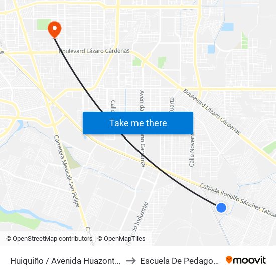 Huiquiño / Avenida Huazontles to Escuela De Pedagogia map