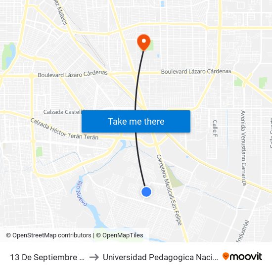 13 De Septiembre / De Las Toronjas to Universidad Pedagogica Nacional, Unidad 021 Mexicali map