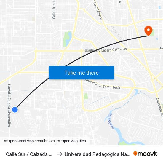 Calle Sur / Calzada Manuel Gómez Morín to Universidad Pedagogica Nacional, Unidad 021 Mexicali map