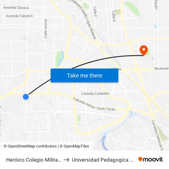 Heróico Colegio Militar / Francisco Moctezuma to Universidad Pedagogica Nacional, Unidad 021 Mexicali map