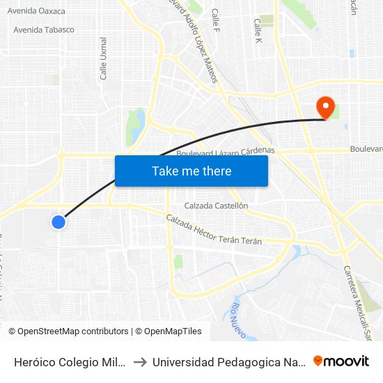 Heróico Colegio Militar / Tomás Pantoja to Universidad Pedagogica Nacional, Unidad 021 Mexicali map