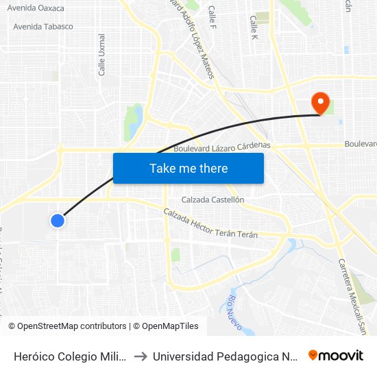 Heróico Colegio Militar / Valentín Canalizó to Universidad Pedagogica Nacional, Unidad 021 Mexicali map