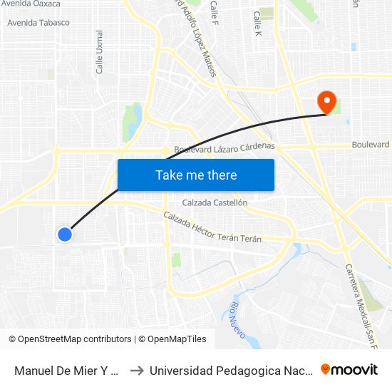 Manuel De Mier Y Terán / Federación to Universidad Pedagogica Nacional, Unidad 021 Mexicali map