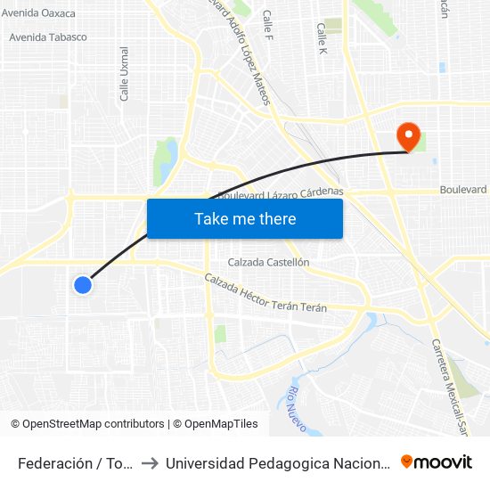 Federación / Tomás Pantoja to Universidad Pedagogica Nacional, Unidad 021 Mexicali map