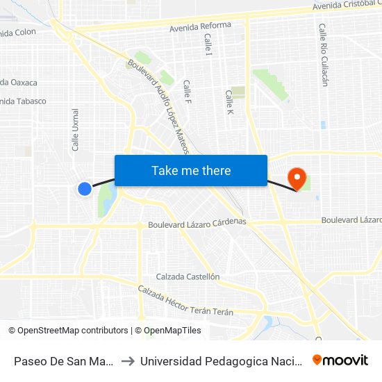 Paseo De San Marcos / De La Luz to Universidad Pedagogica Nacional, Unidad 021 Mexicali map