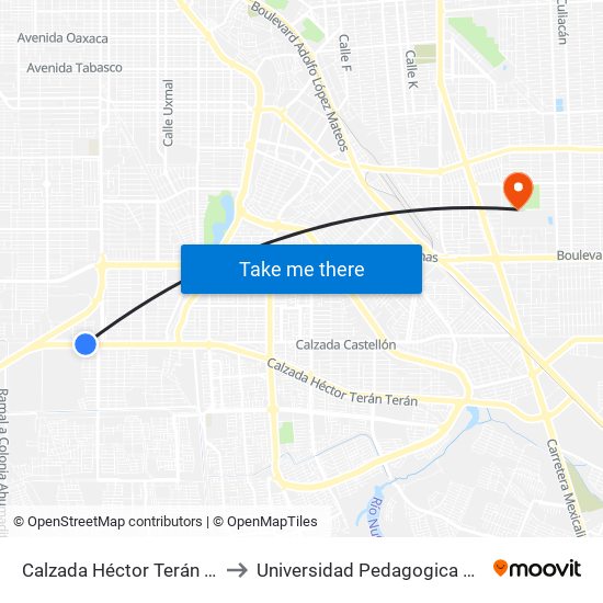 Calzada Héctor Terán Terán / Juan Pablo Anaya to Universidad Pedagogica Nacional, Unidad 021 Mexicali map